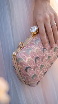 Light Pink Embroidered Chain Strap Clutch Bag