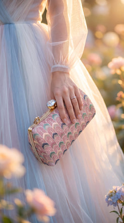 Light Pink Embroidered Chain Strap Clutch Bag - view 5