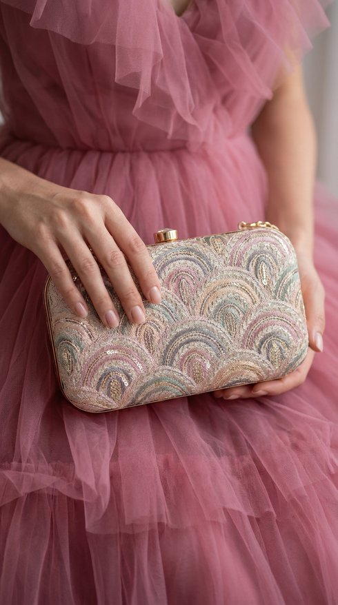 Light Pink Embroidered Party Clutch