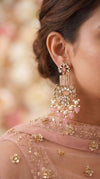 Light Pink Kundan Drop Dangling Earrings for women, Cunei India