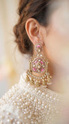 Light Pink Kundan Meenakari Drop Earrings for Women