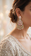 Light Pink Kundan Meenakari Drop Earrings for Women - view 2