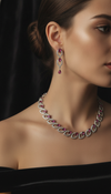 Light Pink Leaf Necklace Earrings Set for Women - Party & Wedding Wear - view 2