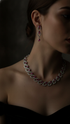 Light Pink Leaf Necklace Earrings Set for Women - Party & Wedding Wear - view 3
