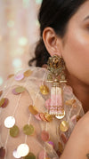 Light Pink Royal Lion Jhumka Dangling Earrings side view, Cunei India