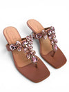 Light Pink Stone T-Strap Heels for Women - Party & Wedding Wear - view 5