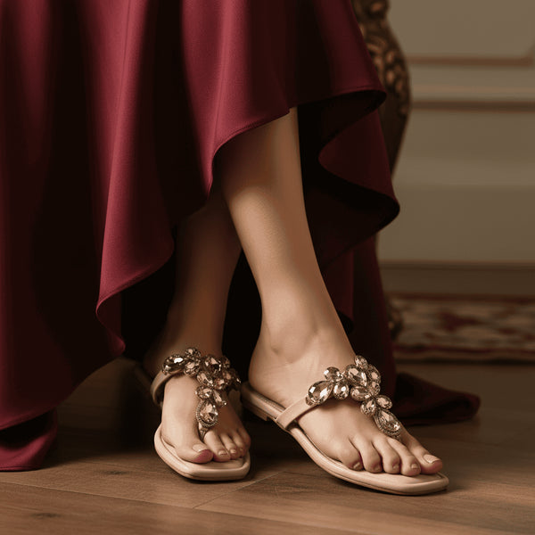 Light Pink Stone T-Strap Flats