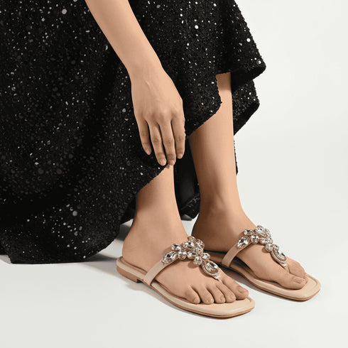Light Pink Stone T-Strap Flats