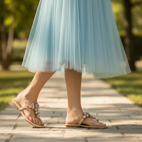 Light Pink Stone T-Strap Flats