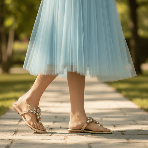 Light Pink Stone T-Strap Flats