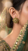 Lime Green and White Pearl Floral Stud Earrings detail, Cunei India