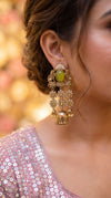 Lime Yellow and White Pearl Cascading Jhumka Earrings detail, Cunei India