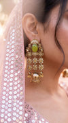 Lime Yellow and White Pearl Cascading Jhumka Earrings product photo, Cunei India