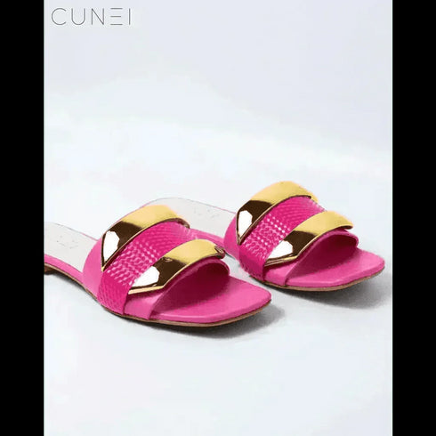Womens Luxe Golden Hot Pink Flats
