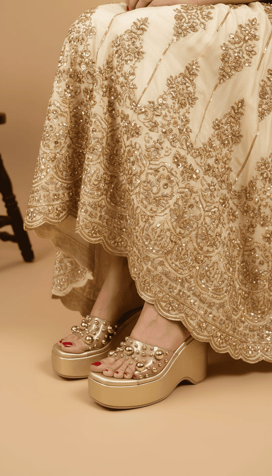 Luxurious Gold Studded Transparent Strap Wedges – Women’s Fashion - cunei