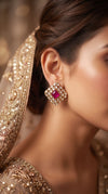 Magenta Kundan Stud Earrings for Women