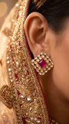 Magenta Kundan Stud Earrings for Women - view 2
