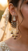 Maroon pearl jhumkas side view, Cunei India
