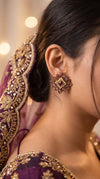 Maroon and Lavender Pearl Floral Stud Earrings detail, Cunei India