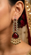 Maroon Teardrop with Pearl Leaf Earrings side view, Cunei India