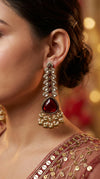 Maroon Teardrop with Pearl Leaf Earrings product photo, Cunei India