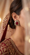 Maroon and White Kundan Square Stud Earrings product photo, Cunei India