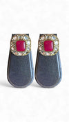 Maroon and White Kundan Square Stud Earrings for women, Cunei India