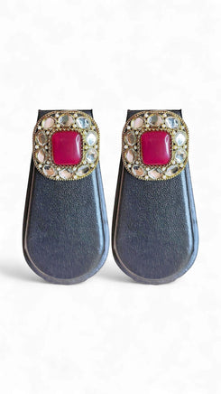 Maroon and White Kundan Square Stud Earrings for women, Cunei India