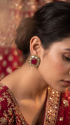 Maroon and White Kundan Square Stud Earrings side view, Cunei India