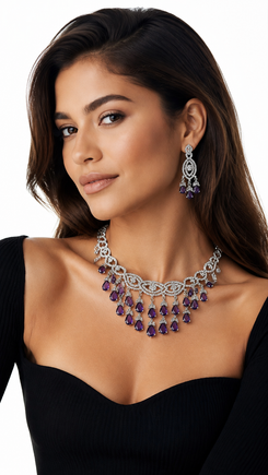 Mauve Cascading Necklace Earrings Set for Women - Party & Wedding Wear - view 3