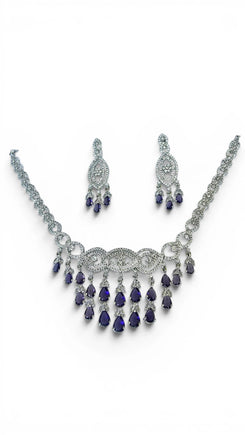Mauve Cascading Necklace Earrings Set for Women - Party & Wedding Wear - view 4