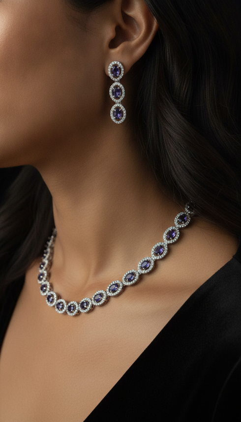 Mauve Oval Necklace Earrings Set for Women - Party & Wedding Wear