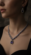 Mauve Square Necklace Earrings Set for Women - Party & Wedding Wear - view 2