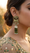 Mehendi Green Royal Lion Jhumka Dangling Earrings product photo, Cunei India