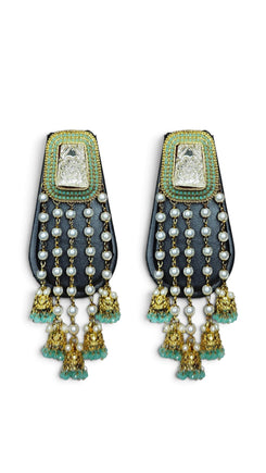 Mint pearl jhumkas detail, Cunei India