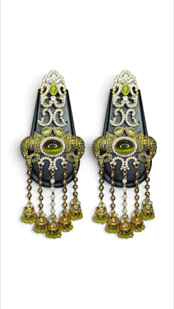 Mint Green Ganesha Elephant Dangling Earrings product photo, Cunei India
