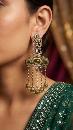 Mint Green Ganesha Elephant Dangling Earrings detail, Cunei India