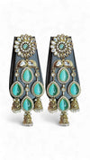 Mint Green and Gold Kundan Cascading Dangling Earrings for women, Cunei India