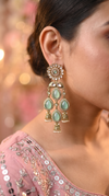 Mint Green and Gold Kundan Cascading Dangling Earrings product photo, Cunei India