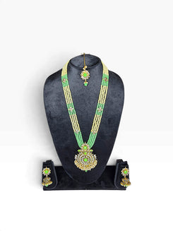 Mint Green and Gold Multi Strand Pearl Bead Long Necklace Set product photo, Cunei India
