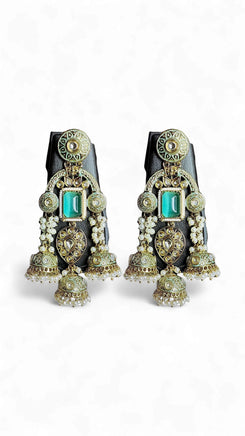 Mint Green and Gold Pearl Ethnic Jhumka Earrings for women, Cunei India