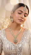 Mint Green and Gold Three Piece Oval Kundan Cluster Necklace Set