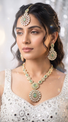 Mint Green and Gold Three Piece Oval Kundan Cluster Necklace Set - view 2