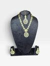 Mint Green and Gold Three Piece Oval Kundan Cluster Necklace Set - view 4