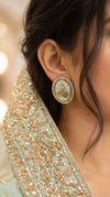 Mint Green and Gold Cz Peacock Brooch detail, Cunei India