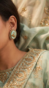 Mint Green and Gold Cz Peacock Brooch side view, Cunei India
