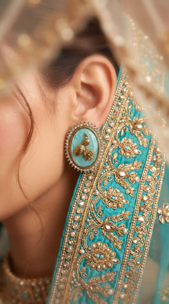 Mint Green and Gold Cz Peacock Brooch product photo, Cunei India