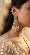 Mint Green Kundan Drop Dangling Earrings for women, Cunei India