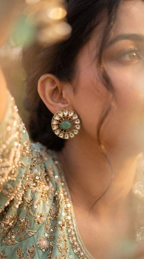 Mint Green Polki Round Finger Ring side view, Cunei India