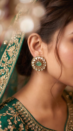 Mint Green Polki Round Finger Ring detail, Cunei India
